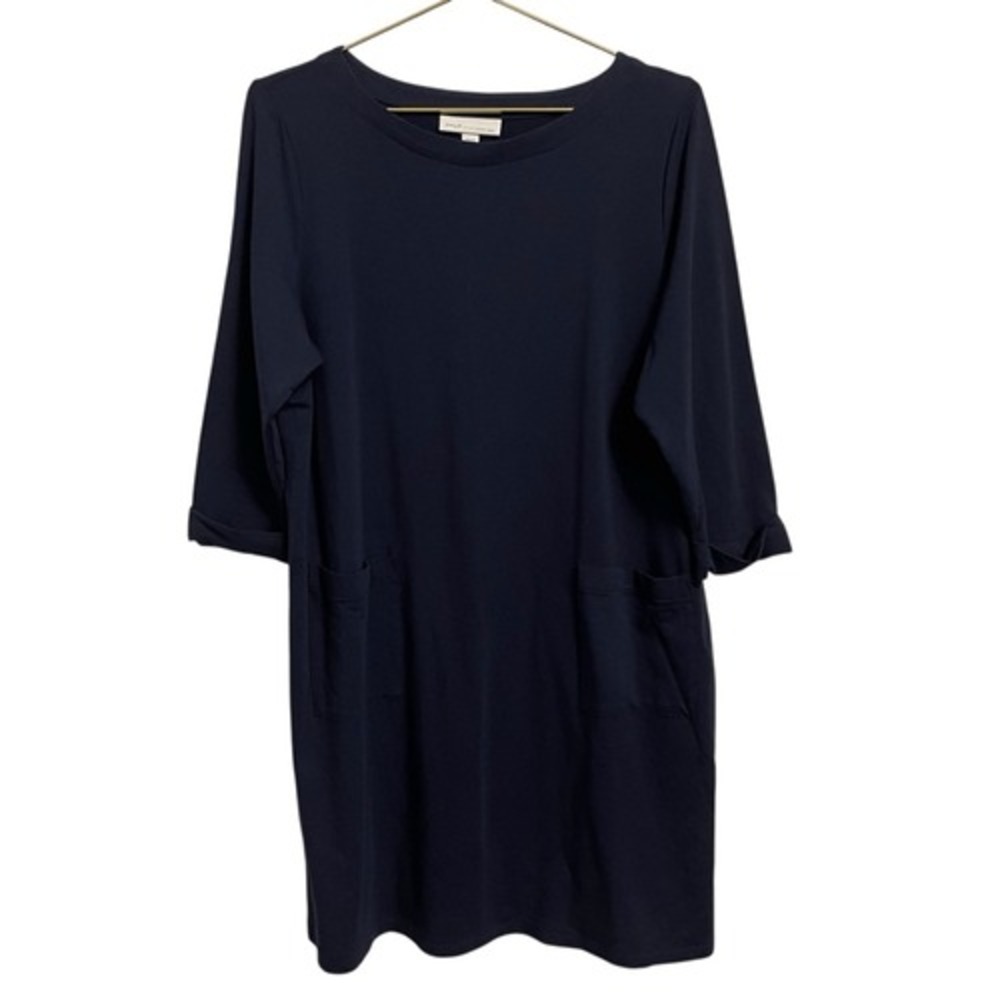 Pure Jill J. Jill Navy Blue Affinity French Terry Pima Cotton Pocket Dress L